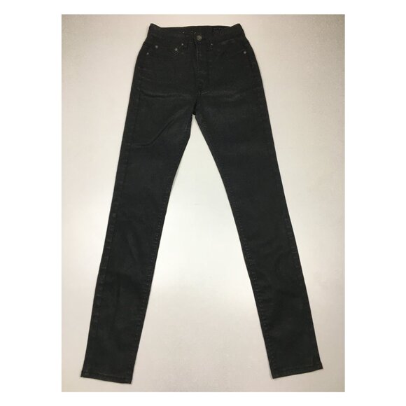 ALL SAINTS Black Coated STILT Lacquer 5 Pocket Slim Fit Skinny Jeans - Picture 1 of 10